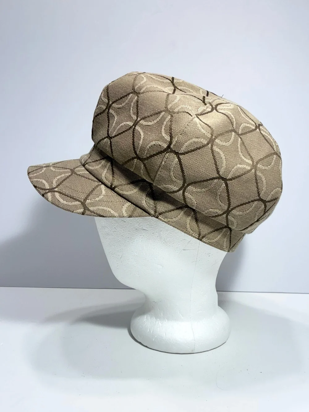 Y2K Nine West Jacquard Newsboy Baker Boy Hat Tan Brown OS